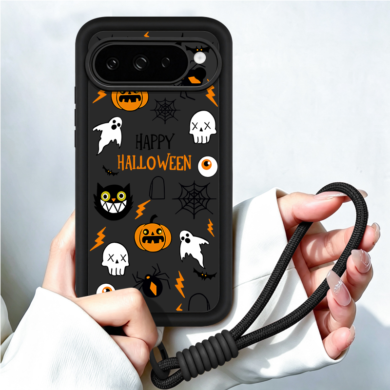 Google Pixel 9 - Handyhülle mit Cartoon-Halloween-Muster und Trageschlaufe für
