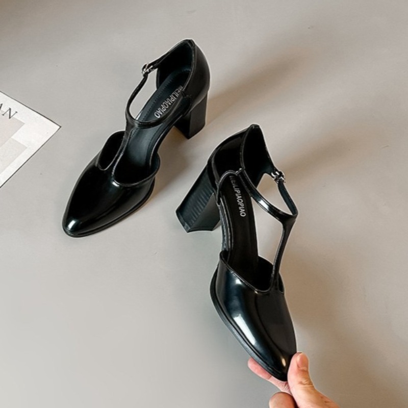 Leather Classic Strap - Mary Jane Schuhe Schwarze Hochhackige Damensandalen