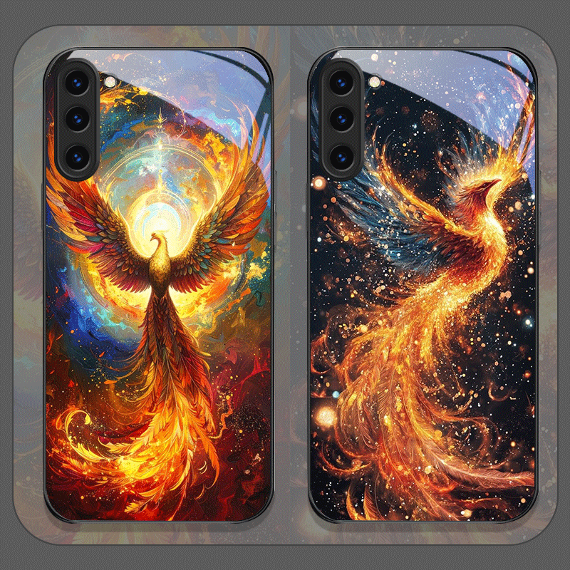 Samsung Galaxy S24 - Ästhetische Phoenix Feuer Feder Muster gehärtetes